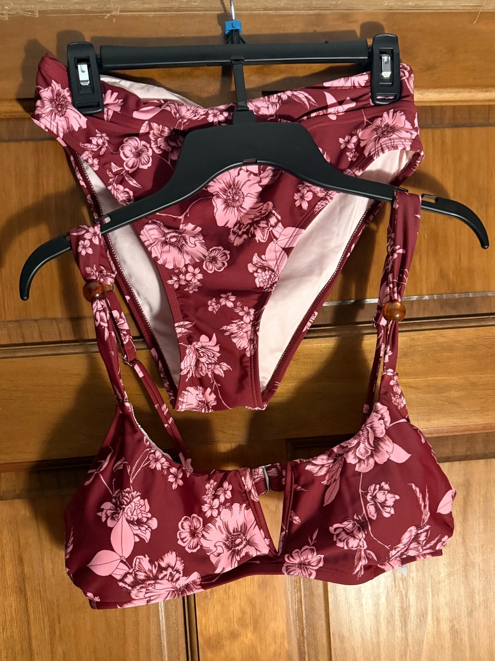 Cupshe Burgundy and Pink Floral Bikini Set